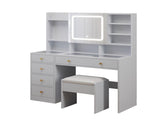 Pitted Particleboard With Triamine Coating, Tempered Glass Table Top, 5 Drawers, With Shelves, With 17307547