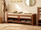 Brown 3-Tier Shoe Storage Bench Cushioned Seat, 2 Rattan Drawers and Bottom Open Shelf 49292060