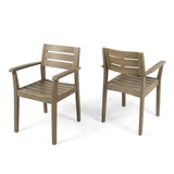 STAMFORD Dining Chairs Set of 2,Acacia Wood Patio Armchair,for Backyard, Poolside, Garden,Grey N762P251941E