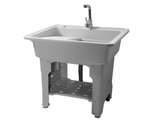 Grey Indoor Outdoor Freestanding Laundry Sink with Washboard, Faucet, Hoses Drain Kit 25780592