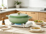 7.5-Quart Cast Iron Enamel Pot Includes Two Cloth Mitts and a Cloth Trivet 93186902