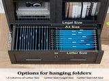 Wide Wooden File Cabinet & Bookcase, Black Embossed Melamine Faced MDF with Glass 07455653