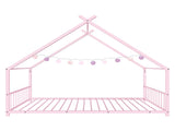 Pink Flat Bed House Shape with Side Guardrails Twin Children's Iron Bed 57389908