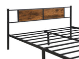 Full Size metal bedframe,Headboard with wood panel decoration,black W311P248422