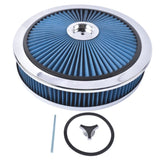 14" x 3" Air Cleaner Set Super Flow Washable Element Blue Recessed Chrome Top 10731620