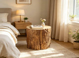 Natural Set of 2 Concrete Tree Stump Side Table Solid End Table for Indoor Outdoor Use, No 97095714