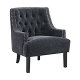 Modern Traditional Accent Chair Black Chenille Upholstery Button Tufted Solid Wood 1pc Living Room B011P182658
