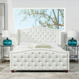 Fontana Wingback Upholstered Platform Bed Frame, Queen, Antique White Polyester B2719P245938