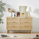 Bedroom dresser, 6 Double Dresser with rattan drawers, wood chest of drawers for kids living W1162P190401
