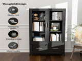 Wide Wooden File Cabinet & Bookcase, Black Embossed Melamine Faced MDF with Glass 07455653