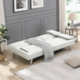 Sofa Bed with Armrest two holders WOOD FRAME, STAINLESS LEG, FUTON WHITE PVC W2297P164962