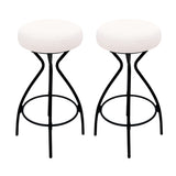 Modern Backless Bar Stools Set of 2 Round Upholstered Counter Stools for Kitchen Island Velvet W1757P294424