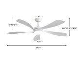 (Same as W882P146902) 52 Inch Modern Led Ceiling Fan With 3 Color Dimmable 5 ABS Blades Remote W882P266419