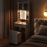 Small Vanity Desk with Sliding Mirror and LED Lights, Makeup Table with Charging Station and Storage 26697080
