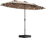 ZNTS 15x9ft Large Double-Sided Rectangular Outdoor Twin Patio Market Umbrella with light and base- taupe W419P145383