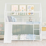 Twin Over Twin Metal Bunk Bed With Slide,Kids House Bed White MF313919AAK