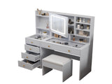 Pitted Particleboard With Triamine Coating, Tempered Glass Table Top, 5 Drawers, With Shelves, With 17307547