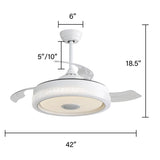 42 Inch Modern Invisible Ceiling Fan, 120V 3 ABS Blades Remote Control Reversible DC Motor With 36W W882P146897