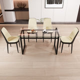 51" 4 person glass dining table set, kitchen set with black metal leg dining table and chairs, 45280953