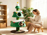 61.5" Christmas Cat Tree Tower with 2 Large Semi-Enclosed Plush Condos, Full Natural Jute Scratching 11165664