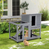 ZNTS Detachable Rabbit Hutch with Removable Tray and Rolling Casters, Gray+White W2181P190614