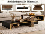 2-Tier Modern Geometric Coffee Table Engineered Wood Low Center Table with Storage Shelf, Waterproof 47020123