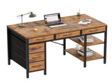 47 Inch Computer Desk with Fabric Drawers & Storage Shelves,Small Home Office Desk 60865003