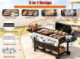 3-in-1 Outdoor Gas Grill, 48000 BTU 5-Burner Propane BBQ Grill with Flat Top Griddle & Side Burner, 31602193