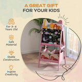 Doubel-Sided Easel w/ Whiteboard, Chalkboard, Storage Boxes Pink 34943519