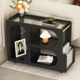 ZNTS ON-TREND Mobile End Table with Lockable Wheels, Narrow Coffee Table with 5mm Thick Fluted Tempered N721P179241B