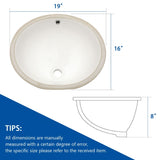 19"x16" Oval Shape Undermount Bathroom Sink Modern Pure White Porcelain Ceramic Lavatory Vanity Sink W122552091