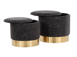 Contemporary Nesting Ottoman Set in Gold Metal and Black Fabric B202P223730