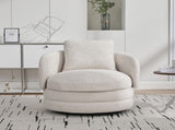 30"W Modern Round 360&deg Swivel Barrel Accent Chair with Pillow, Chenille Upholstered Comfy Barrel W3118P384512