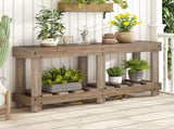 U_Style 62.9" Vintage Entryway Table - Fir Solid Wood with Natural Grain, 6 Reinforced Legs & 4.5" N711P289135O