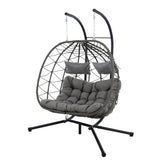 ZNTS 2 Persons Egg Chair with Stand Indoor Outdoor Swing Chair Patio Wicker Hanging Egg Chair Hanging W1703P163952