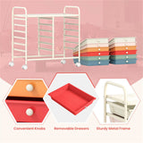 12-Drawer Rolling Storage Cart - 2-Row 10-Storey, Multicolor Drawers, 4 Wheels , White 85327613