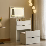 3-in-1 Vanity Desk with Mirror And Lights, Small Vanity Desk Set with Visible Glass Tabletop, 3 T3685P338702