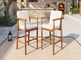 Outdoor Counter Height Bar Stools Chair Set of 2, Modern Patio Acacia Wooden Stools with Backrest N704P383163A