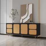 Rattan Sideboard Buffet Cabinet, Kitchen Storage Cabinet Console Table with Adjustable Shelves for W33164293