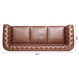84.65"BROWN PU Rolled Arm Chesterfield Three Seater Sofa. W68035343