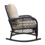 3 Pieces Conversation Set, Outdoor Wicker Rocker Patio Bistro Set, Rocking Chair with Glass Top Side W2749P185869