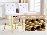 A set of 2 white and gold vintage crocodile leather bar chairs, featuring crystal clasp design and W3875P383108