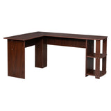 ZNTS L-Shaped Wood Right-angle Computer Desk with Two-layer Bookshelves Dark Brown 28876635