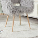 GREY Faux Fur Upholstered Make up chair Side Dining Chair with Metal Leg W2069P174780