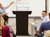 Wood Podium Stand, 44" Tall Wooden Lectern with Mic Stand Space, sliding shelf with cup holder and 17888935