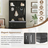 ON-TREND Elegant Hall Tree with Sliding Doors, Versatile Coat Rack with 6 Silvery Hooks & Handles, N721P205787B