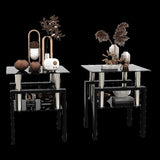 Set of 2, Modern Tempered Glass Tea Table Coffee Table End Table, Square Table for Living Room, W241104205