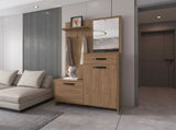 Natural Oak Hall Tree Multistorage with 1-Mirror and Adjustable Legs B062P290249