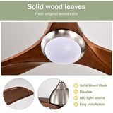 52" Solid Wood Blades Ceiling Fan With Light with Remote Control, Noiseless Reversible Motor, 6 60229797