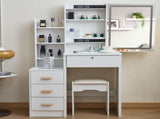 Vanity Desk with Sliding Mirror and Lights, Makeup Vanity Set with 4 Drawers, Stool, Power Outlet, T3685P338705